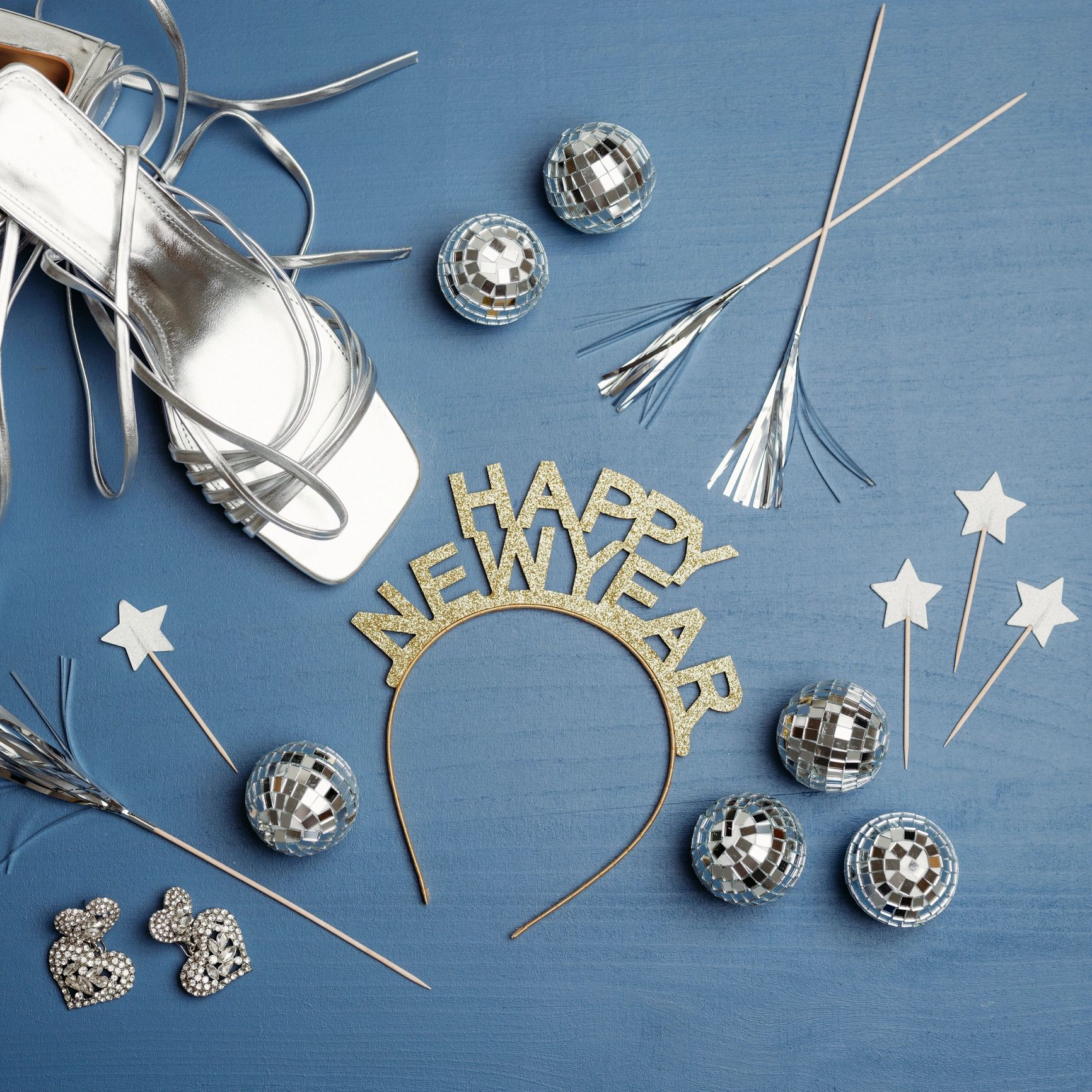 Fashion accessories still life on blue background